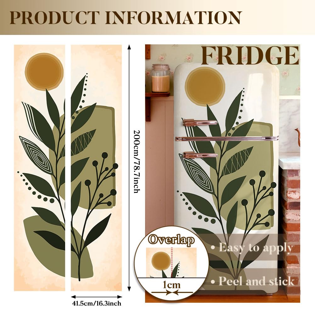 Set di 2 adesivi per porta del frigorifero, stile bohémien, autoadesivi, rimovibili, decorazione per cucina, bar, 41,5 x 200 cm