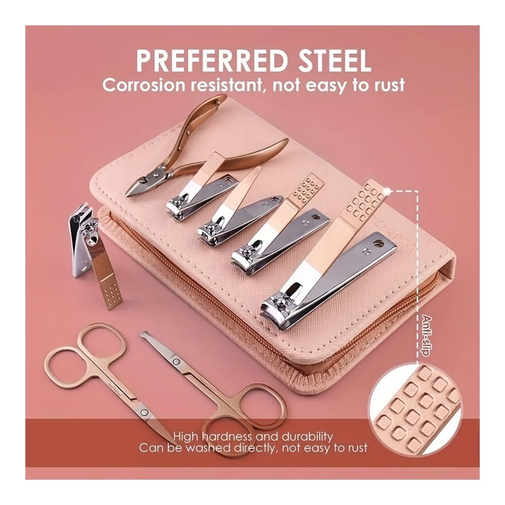 Kit de manicura para mujer, Juego de manicura rosa de 30 uds, juego de cortaúñas profesional, Kit de manicura sólido de acero inoxidable, Kit de cuidado de uñas con estuche rosa for San Valentín(Pink)