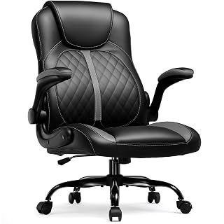COMHOMA Office Computer Gaming Chair Ergonomic Desk Chair for Adults with Lumbar Support Flip-Up Arms Adjustable Height Swivel Wheels PU Leather Executive Design for Short People Use, Gray - Amazon product rated Grade A