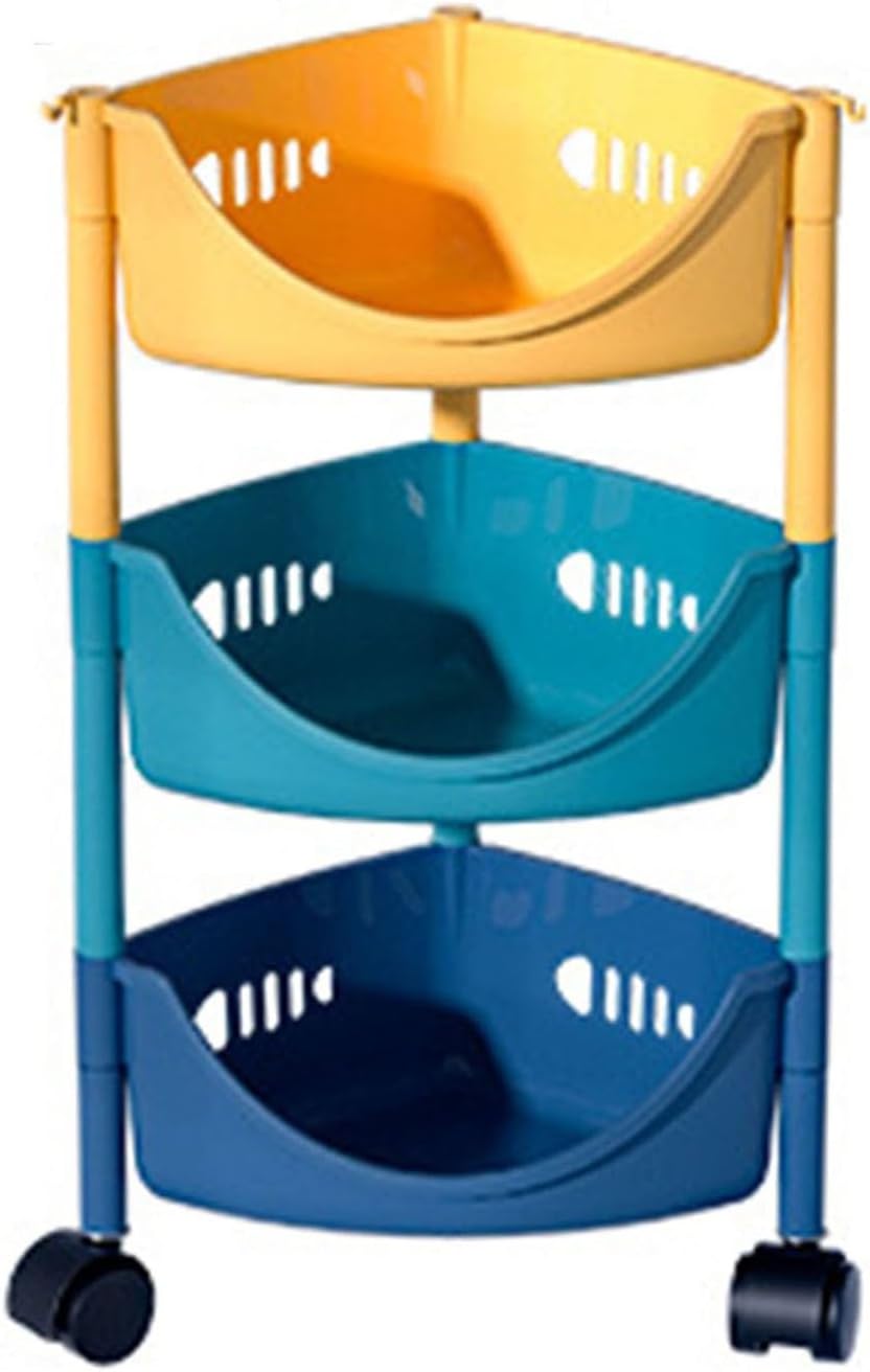 Rotating Fruit and Vegetable Shelf,Storage Rotating Basket with Hooks,PP Bathroom Shelf,for Hanging Small Items,Easy to Move and Clean(3 Tiers)