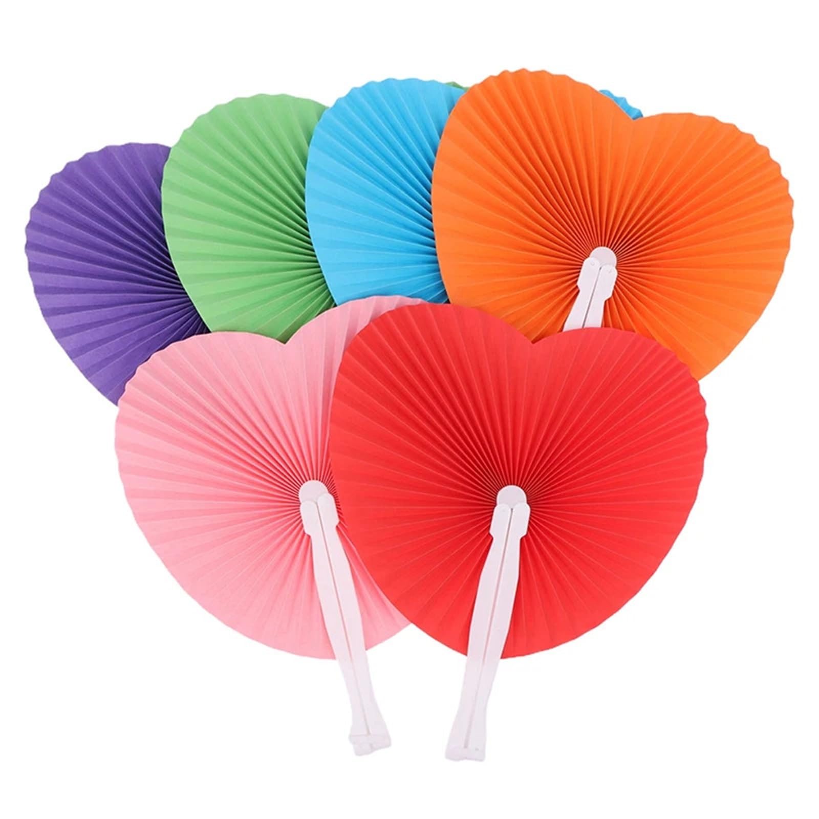 Fächer für Hochzeitsgäste, 50 Stück, bunt, herzförmig, Papier-Faltfächer für Geburtstag, Party, Souvenirs, Jahrestag, Verlobung, Babyparty, Taufe, Gastgeschenk (Orange)