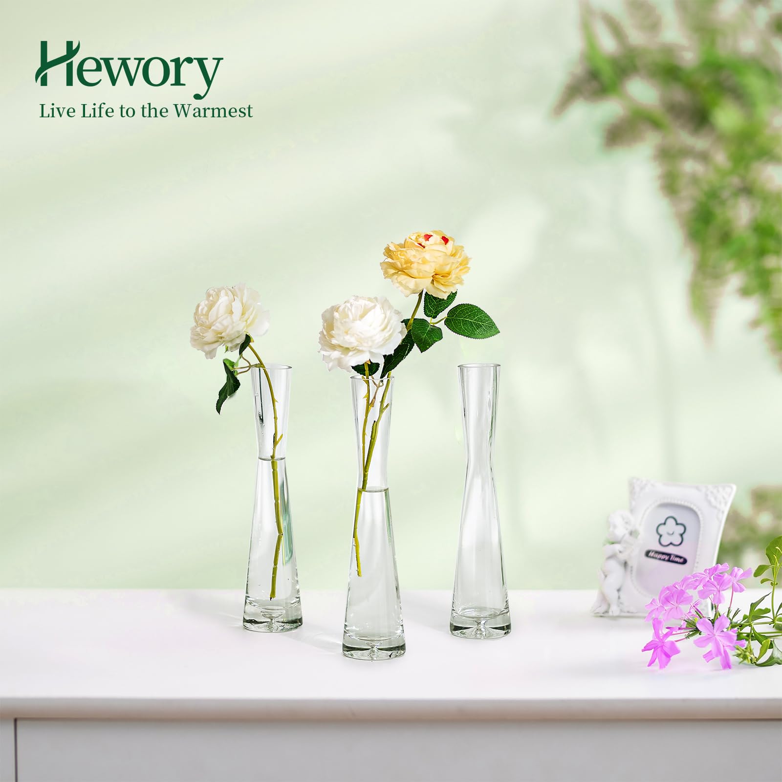 Hewory Kleine Vasen 20cm Vase Schmal Blumenvase 18er Vase für Eine Rose | Klar Glasvase, Kleine Vasen für Tischdeko, Modern Vasen Set für Hochzeitsdeko, Party, Geburtstag, Wedding, Geschenk