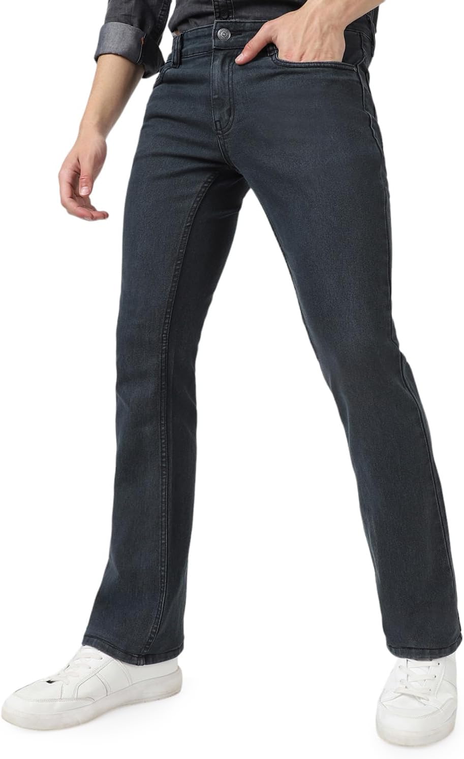Urbano FashionMen's Stretch Fit Mid Rise Washed Bootcut Jeans Stretchable