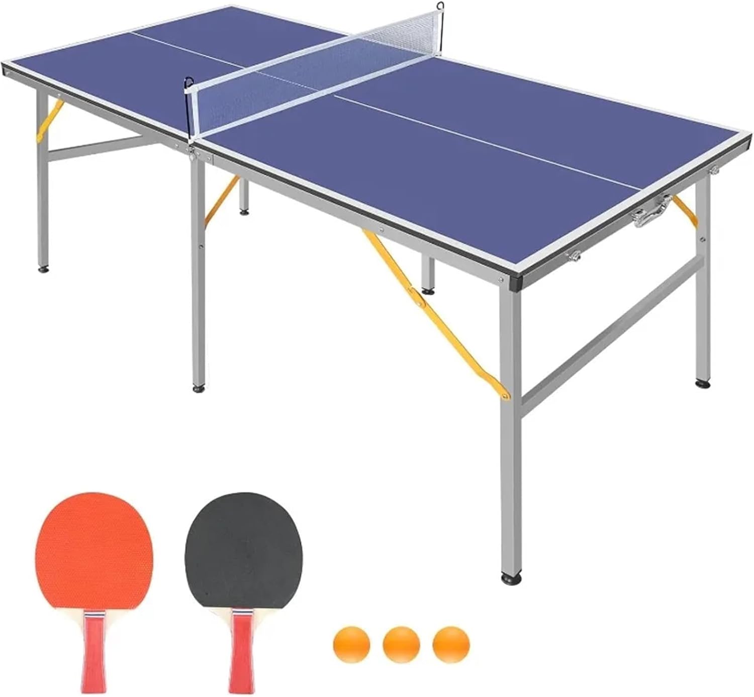 Table Tennis Table Foldable Portable Ping Pong Table with 2 Tennis Paddles 3 Balls and Net for Indoor Outdoor Games