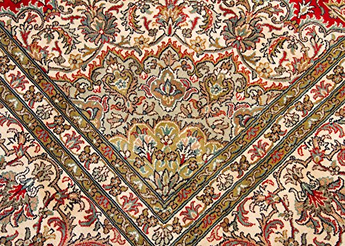 18/18 Orientteppich Kaschmir Seide Teppich Medaillon in Rot, Größe: 247x308 cm Wohnzimmer – Bild 3