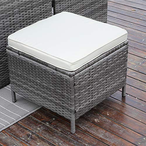 Image of Wisteria Lane 5 Pcs Patio Furniture Dining Set Outdoor All-Weather Square Wicker Dining Table and Chairs with Ottoman Cushioned Stool,Grey Wicker