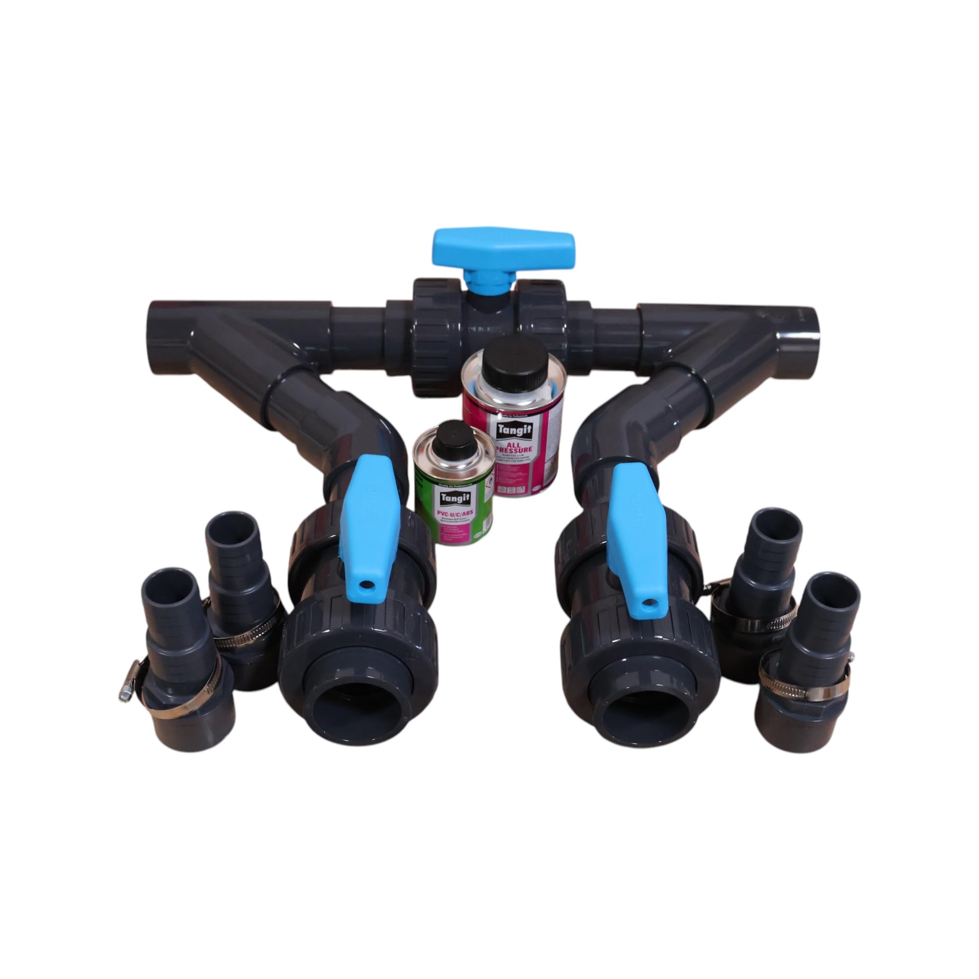 Pool Bypass Set Basic Deluxe 45° 50 mm – PVC Kugelhähne, Winkel & T-Stücke – Durchflussregelung für Wärmepumpe & Solaranlage