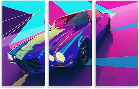Amazon Co Jp Braksent スポーツカーカラフルな抽象 3パネル アート 絵インテリア おしゃれ 油絵 ポスター イラスト キャンバスアート 壁 絵 寝室 装飾画 風景画 Hd写真 モダン的な部屋飾り 新築お祝いに最適 ホーム キッチン