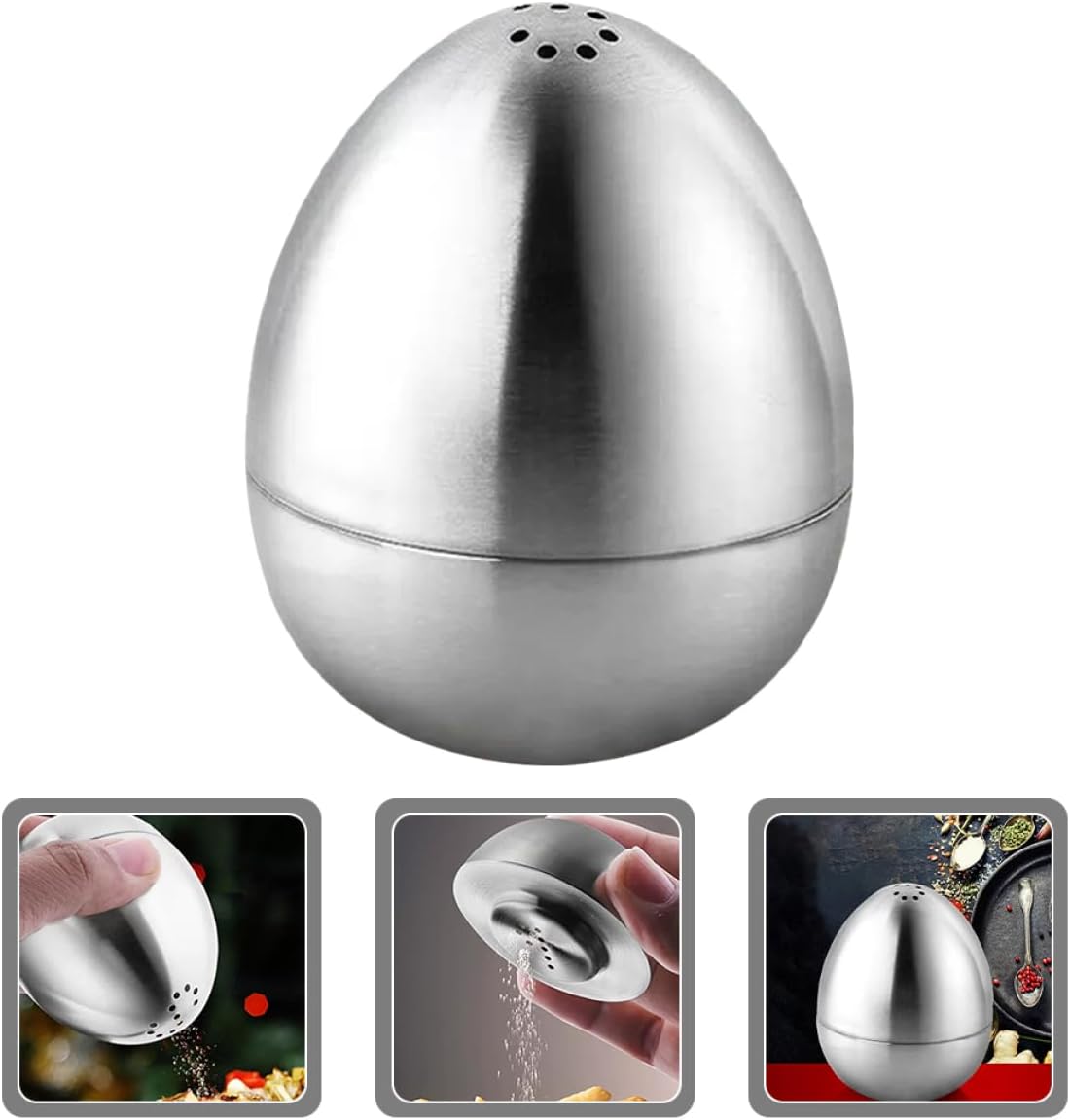 Mikinona Egg Shaped Stainless Steel Seasoning Jar Multi-Function Condiment Container for Kitchen Spice Storage Divided Sections for Home and Restaurant Use