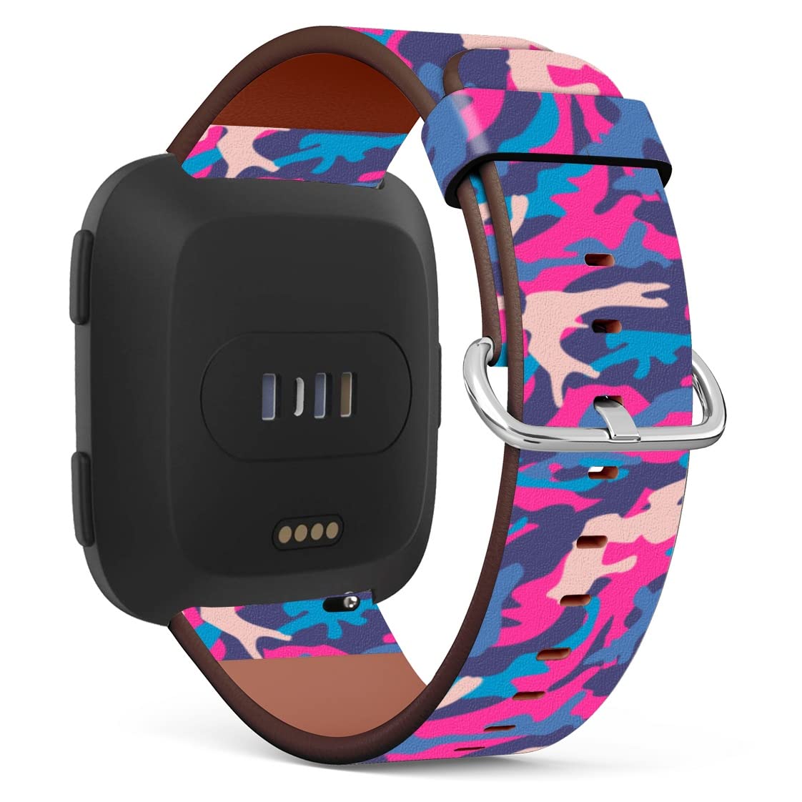 Mingdao Compatible with Fitbit Versa 2 / Versa / Versa Lite / Versa SE Patterned Leather Replacement Band (Neon Camouflage Pattern-Wb01)