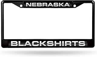Rico Industries NCAA Nebraska Cornhuskers Blackshirts Black 12" x 6" Black Laser Cut Chrome Frame - Car/Truck/SUV Automobile Accessory