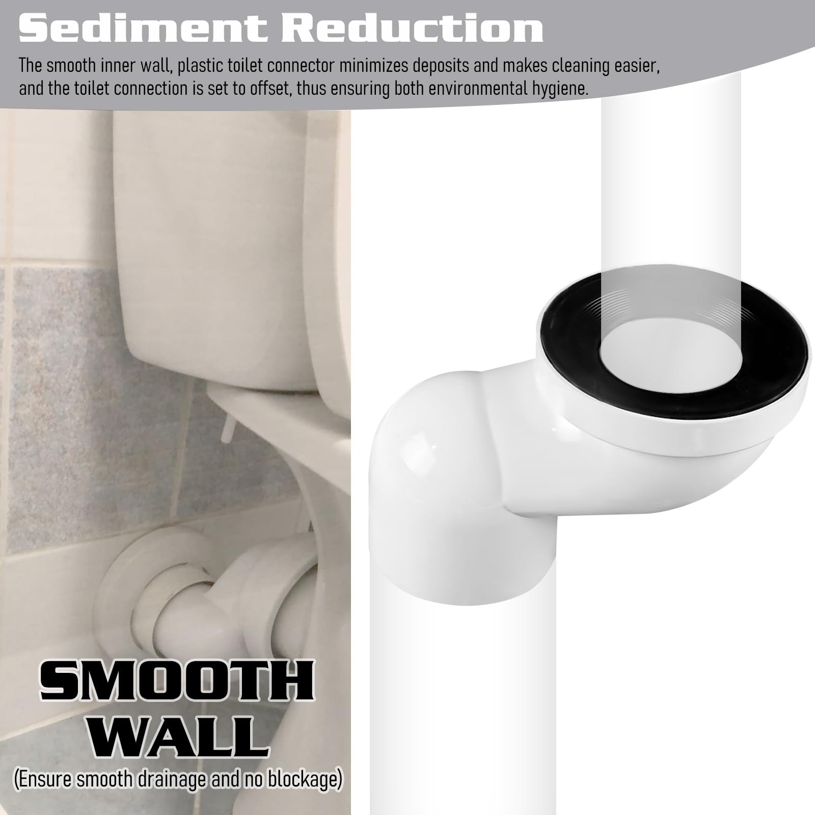 Raccordo di collegamento per WC, 100 mm, connettore per WC, tubo di collegamento in plastica, raccordo per WC, bocchetta di collegamento per WC, scarico eccentrico dritto