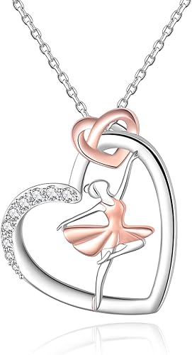 Collar de plata de ley 925 con forma de corazón para bailarina, bailarina, silueta de bailarina, regalo para mujer