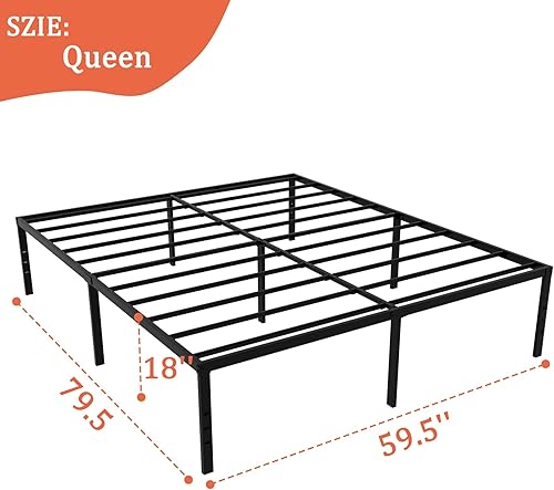 Miniatura 2 de Mavesmog Base de cama Queen de 18 pulgadas de alto, plataforma de soporte de listones de hierro resistente, plataforma de 3500 libras, duradera y