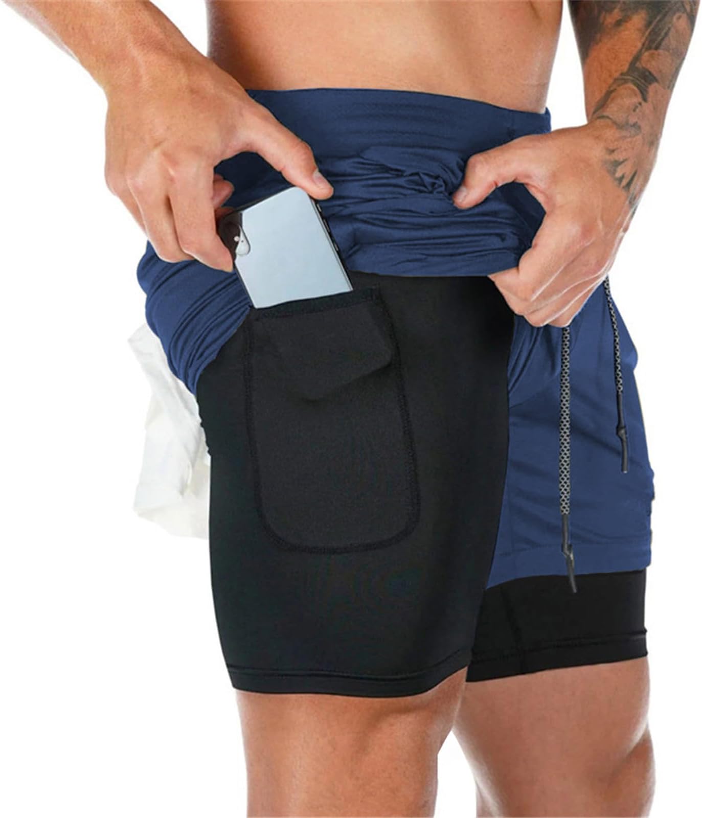 Men's 2-in-1 Running Gym Shorts with Pockets Built-in Phone Pocket