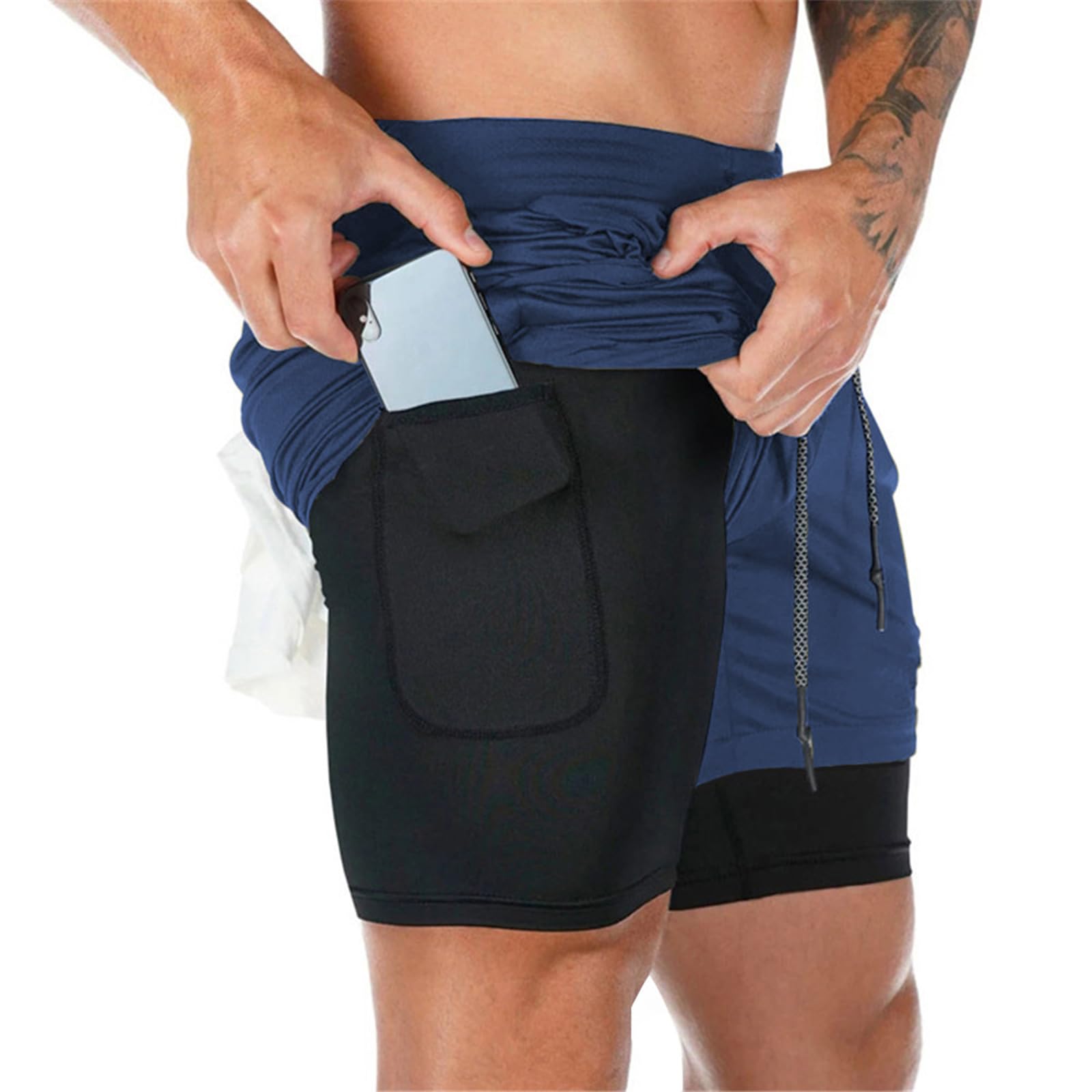 Superora Herren Sport Shorts Laufshorts 2 in 1 Kurze Running Sporthose Fitness Training Mit Eingebaut Taschen