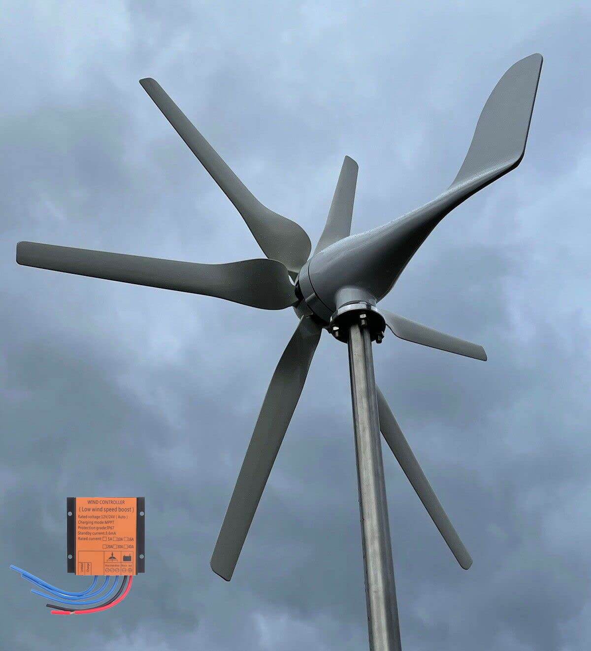 3 Phasen Windkraftanlage 1000W 12V 6 Blätter Windgenerator mit Laderegler | 1kw Horizontal Windturbinen Komplettanlage für Heimgebrauch Stromergänzung,Off Grid Permanentmagnet-Windgenerator Windräder