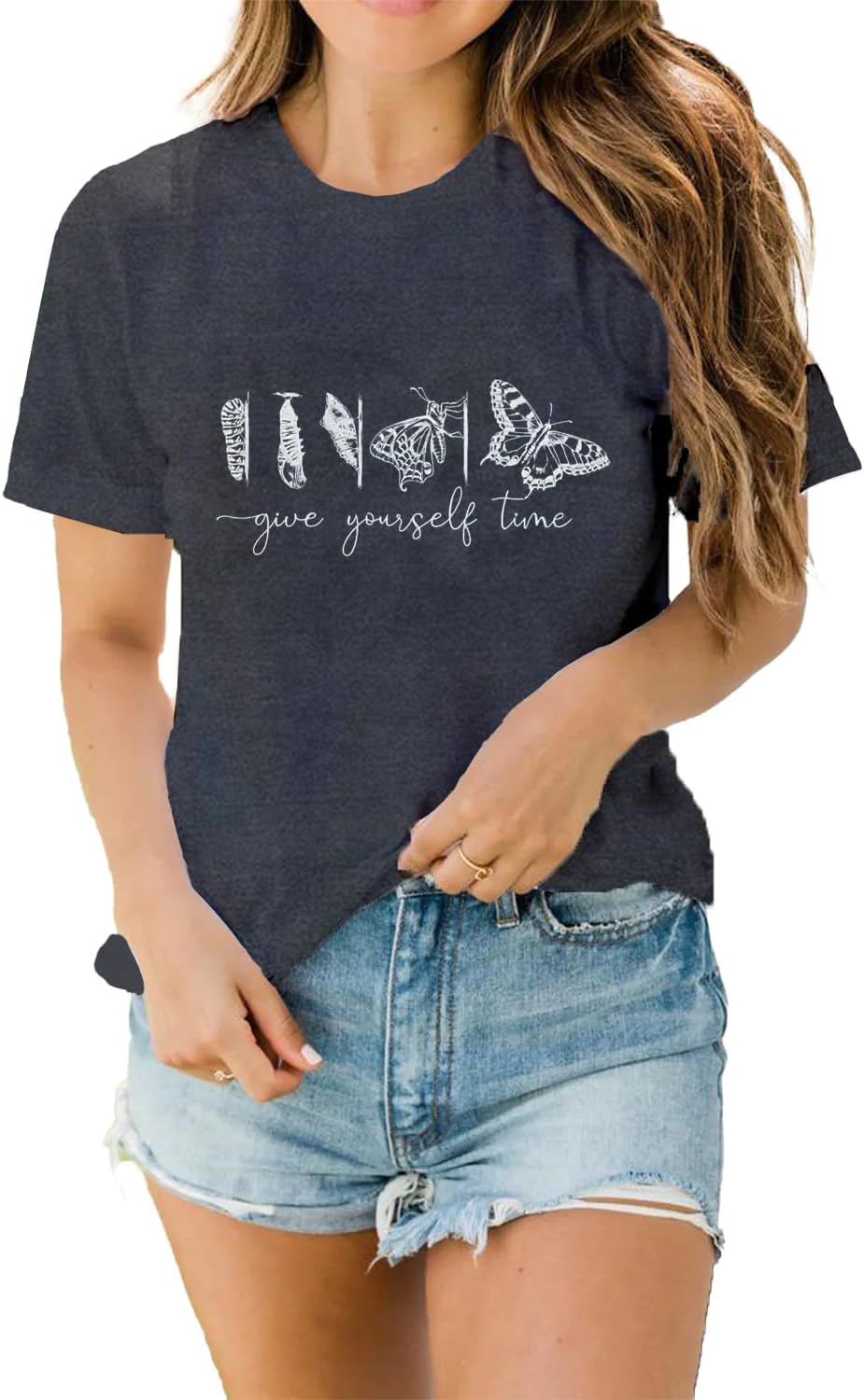 LBP Butterfly Inspirational Shirts Give Yourself Time Shirt for Women Butterfly Life Graphic Tees Motivational T-Shirt - Image 5