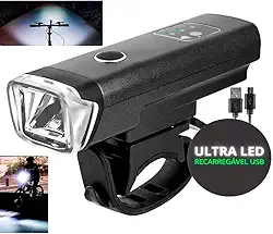 Kit Farol dianteiro Inteligente Para Bicicleta Com Sensor de Luz, Lanterna De Bike C/Bateria Recarregavel 2000 mah Sinalizador de 350 Lumens + Suporte Universal E Cabo Micro USB