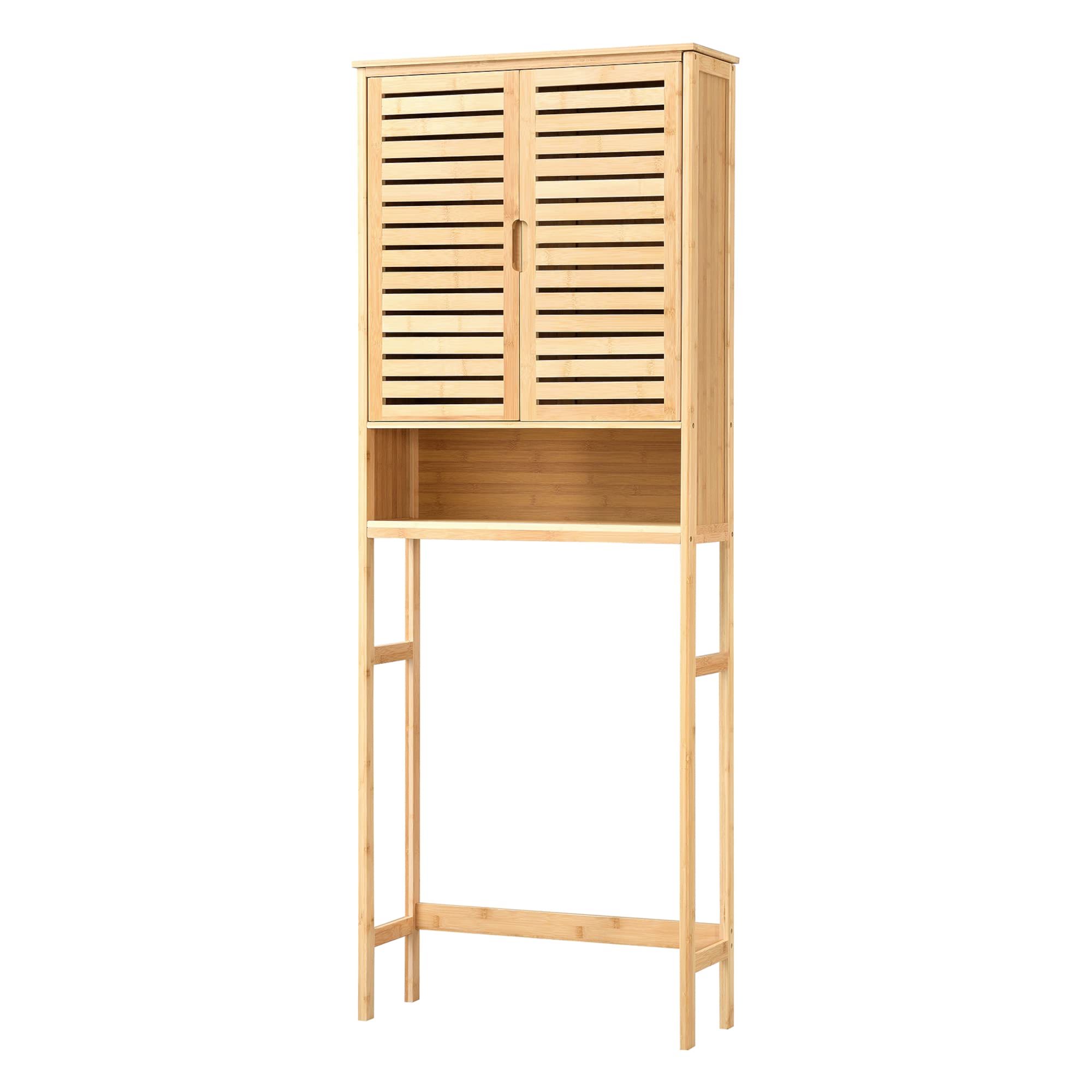 [en.casa] Mueble de Baño sobre el Inodoro con Amplio Espacio de Almacenaje Armario Alto con 2 Puertas y Compartimiento Abierto Bambú 170 x 66 x 23 cm Natural