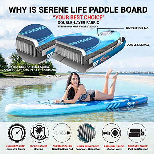 Serenelife Inflatable Stand Up Paddle Board (6 Inches Thick) With Premium Sup Accessories & Carry Bag | Wide Stance, Bottom Fin For Paddling, Surf Control, Non-Slip Deck | Youth & Adult Standing Boat #TOP4