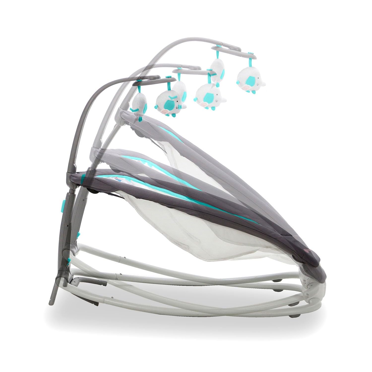 Asalvo Hamac éléphant bébé pliable 4 positions musique vibration harnais 5 points charge max 9 kg Gris Aqua