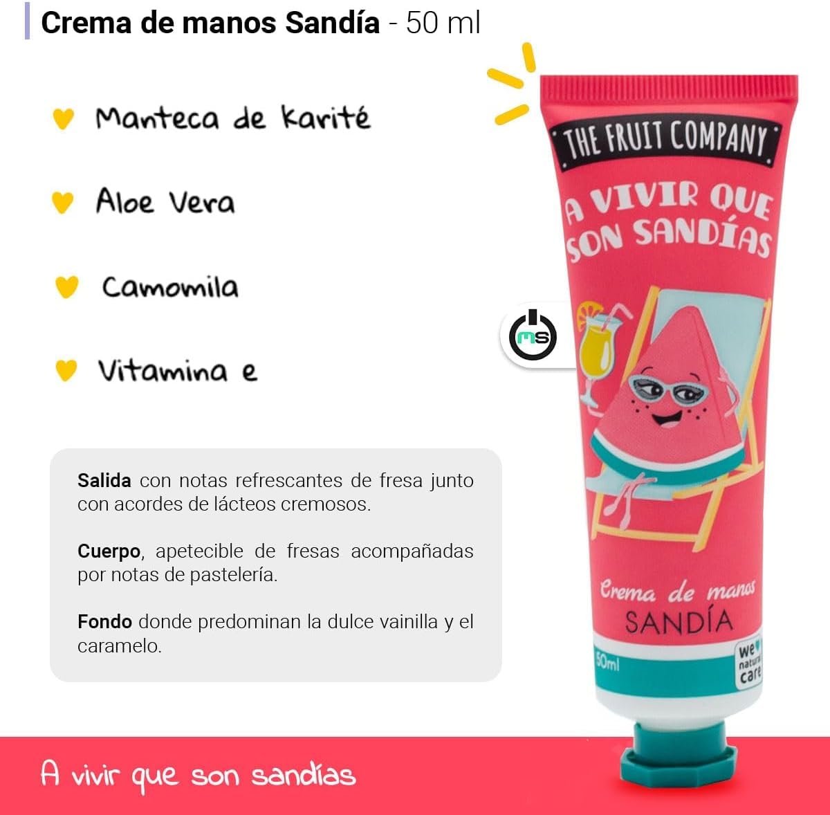 Pack Completo de Belleza The Fruit Company con Aroma a Sandía: Champú Hidratante,Brillo Labial, Crema de manos, Colonia y Crema corporal - Regalo con el Dulce Encanto de la Sandía