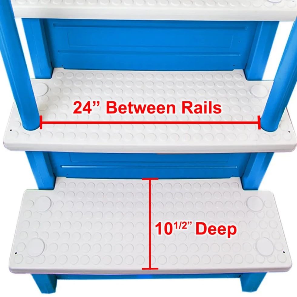 Escalera para piscina azul con escalones blancos miniatura 6