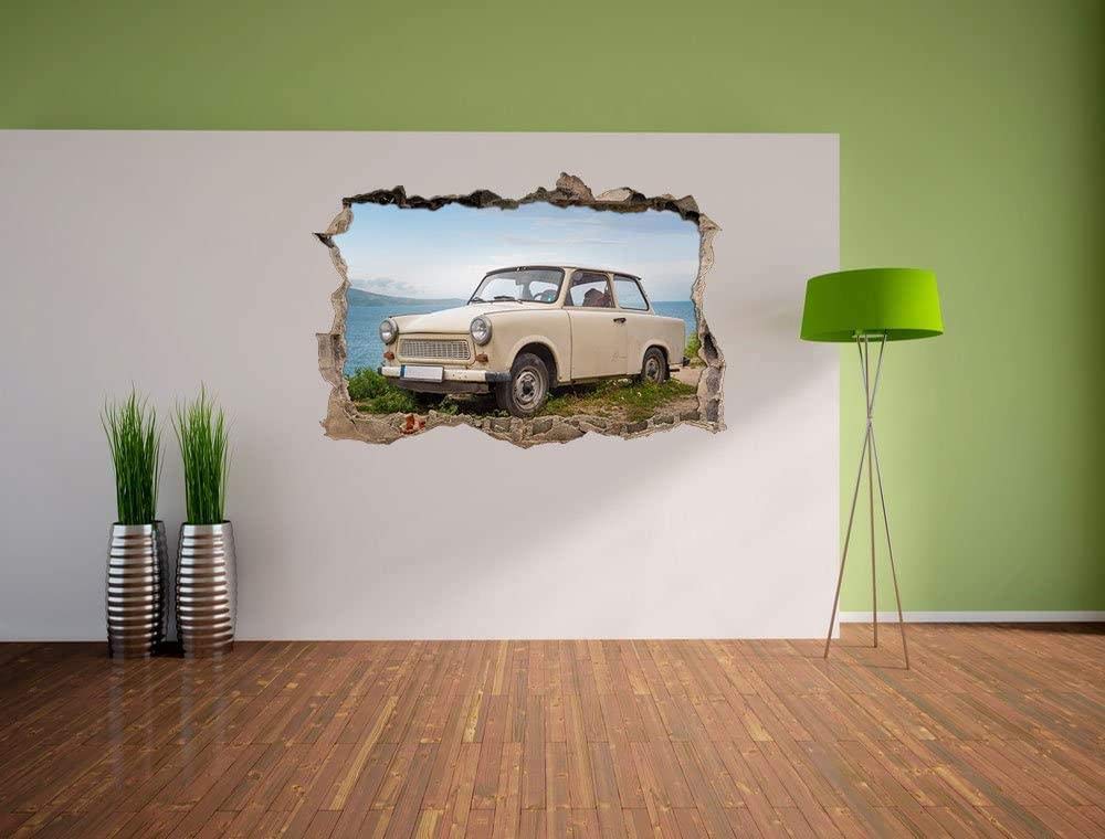 3D-Effekt Wandtattoo Aufkleber Durchbruch selbstklebendes Wandbild Wandsticker Stein Wanddurchbruch Wandaufkleber Tattoo,älterer Trabi,Größe:80x125cm