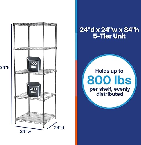 Miniatura 6 de Shelving Inc. Estantería de alambre cromado de 24 pulgadas de profundidad x 24 pulgadas de ancho x 84 pulgadas de alto con estantes de 5 niveles,