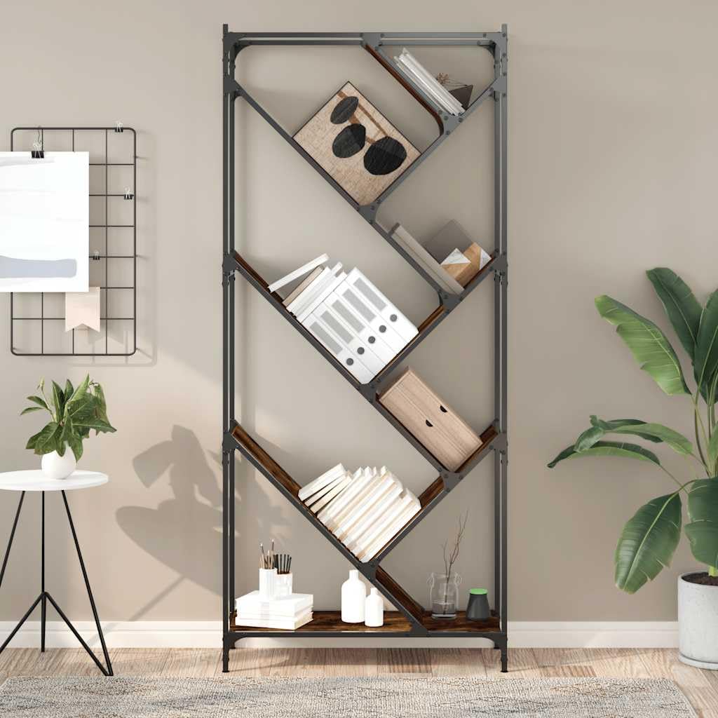 Libreria in metallo in rovere affumicato, 79 x 30 x 180 cm