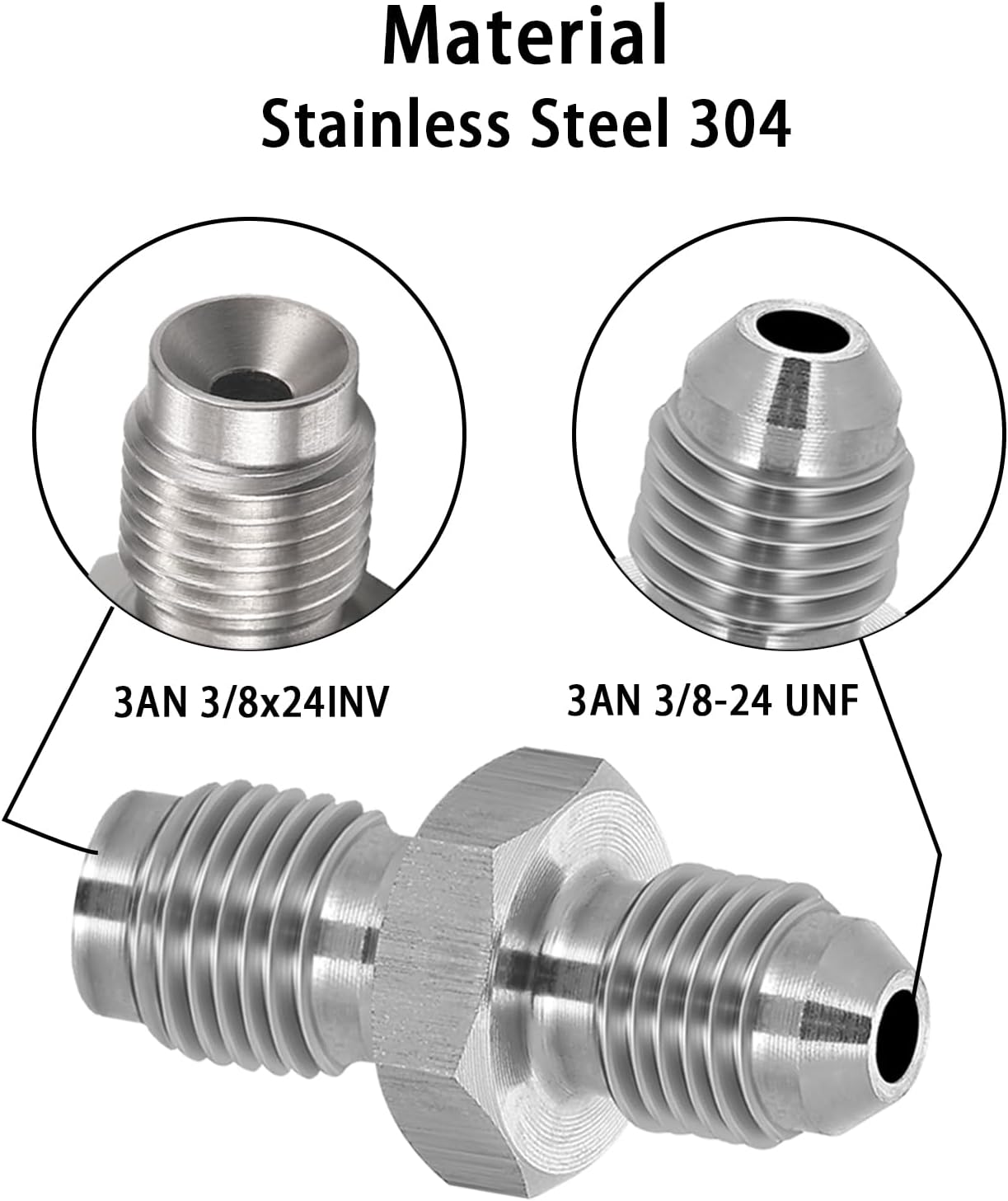 3AN Male to 3AN 3/8-24 Male Inverted Flare Stainless Steel Brake Adapter Fitting Connector(1pcs)