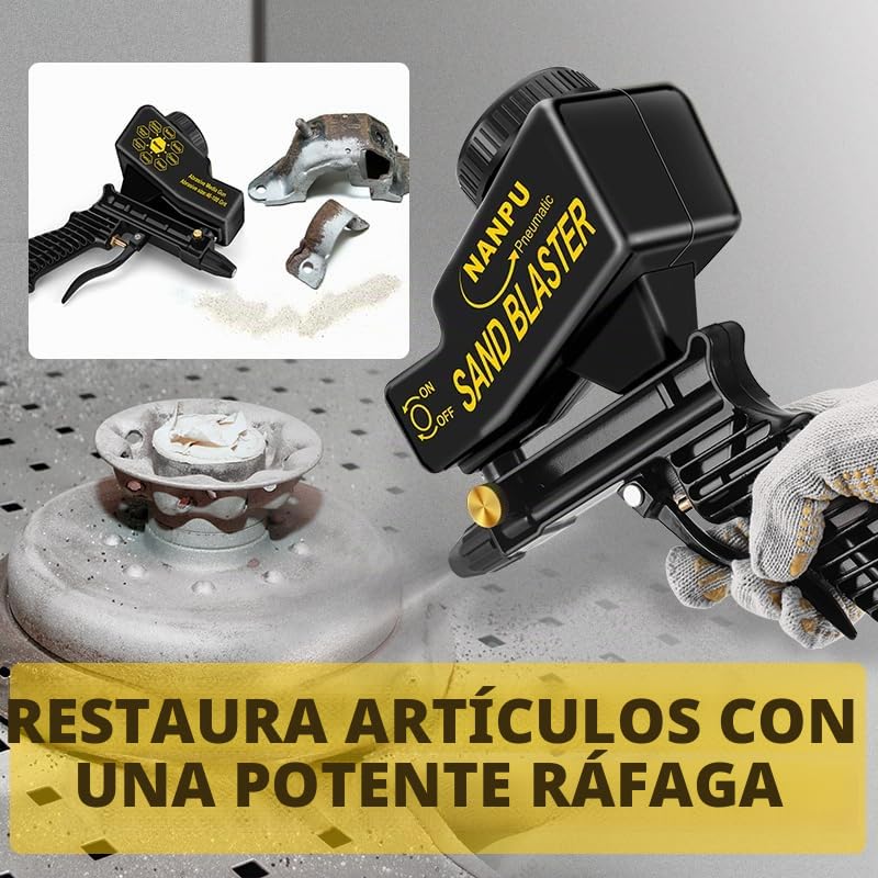 NANPU Kit de pistola de chorro de arena de aire ligero con alimentación por gravedad, boquilla de cerámica, cuerpo de metal, para preparación de superficies de proyectos pequeños, eliminación de