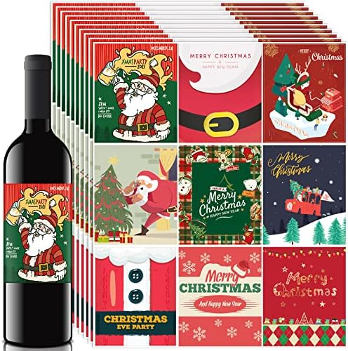 90 PCS Christmas Wine Bottle Label Stickers for Christmas Party Decorations