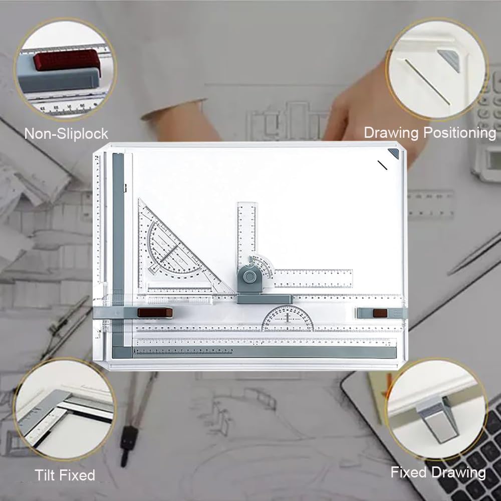 NEWFUN Lavagna da Disegno Professionale,Rapid Drawing Board per Tavolo da Disegno A3，Avolo da Disegno Multifunzionale per il Disegno Tecnico, Binario per il Disegno Parallelo, Angolo Regolabile