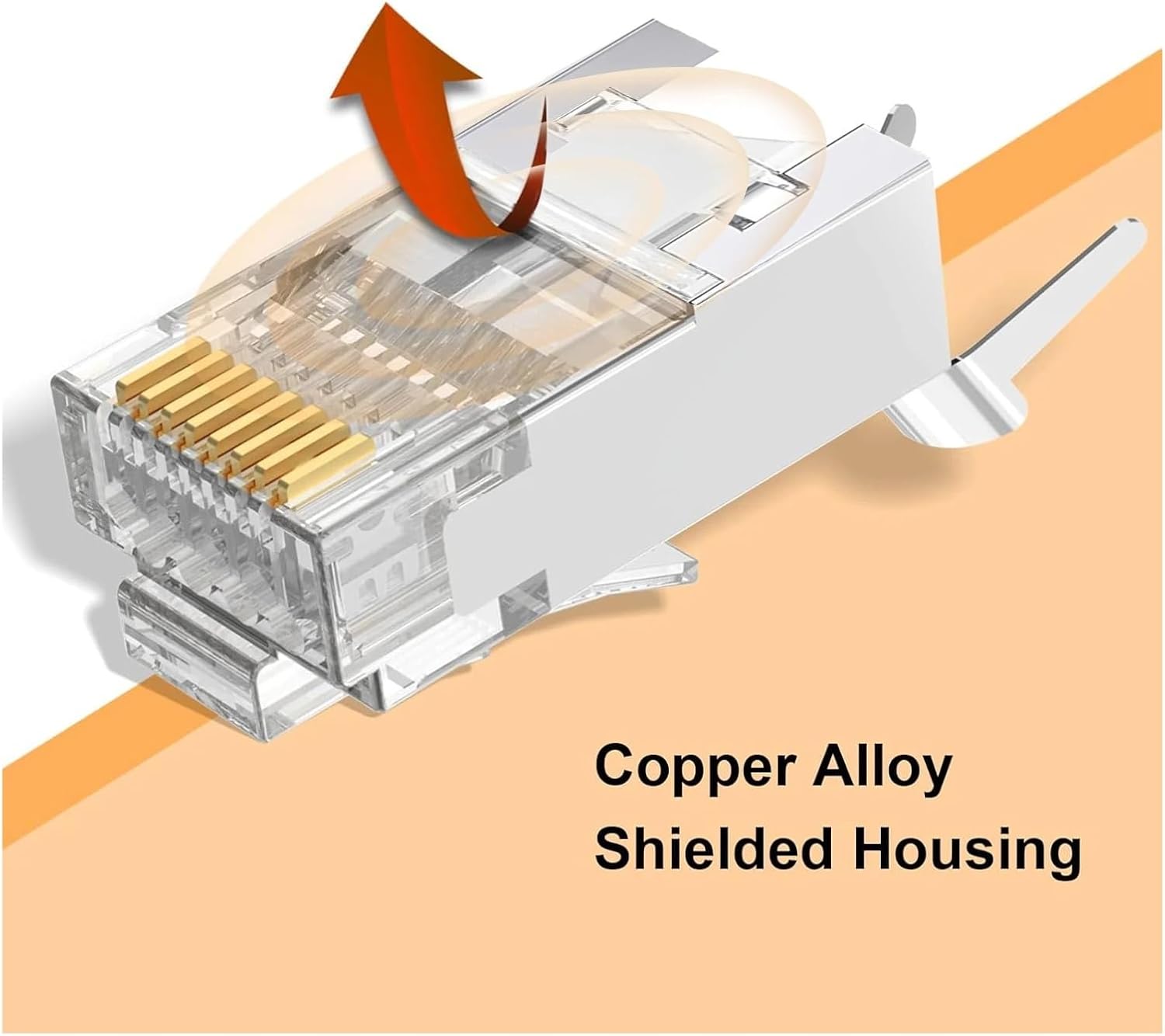Cat7 Cat6A RJ45 Shielded Straight Connector 50μ Plated Modular Ethernet Connector with Strain Relief(30PCS,Silver)