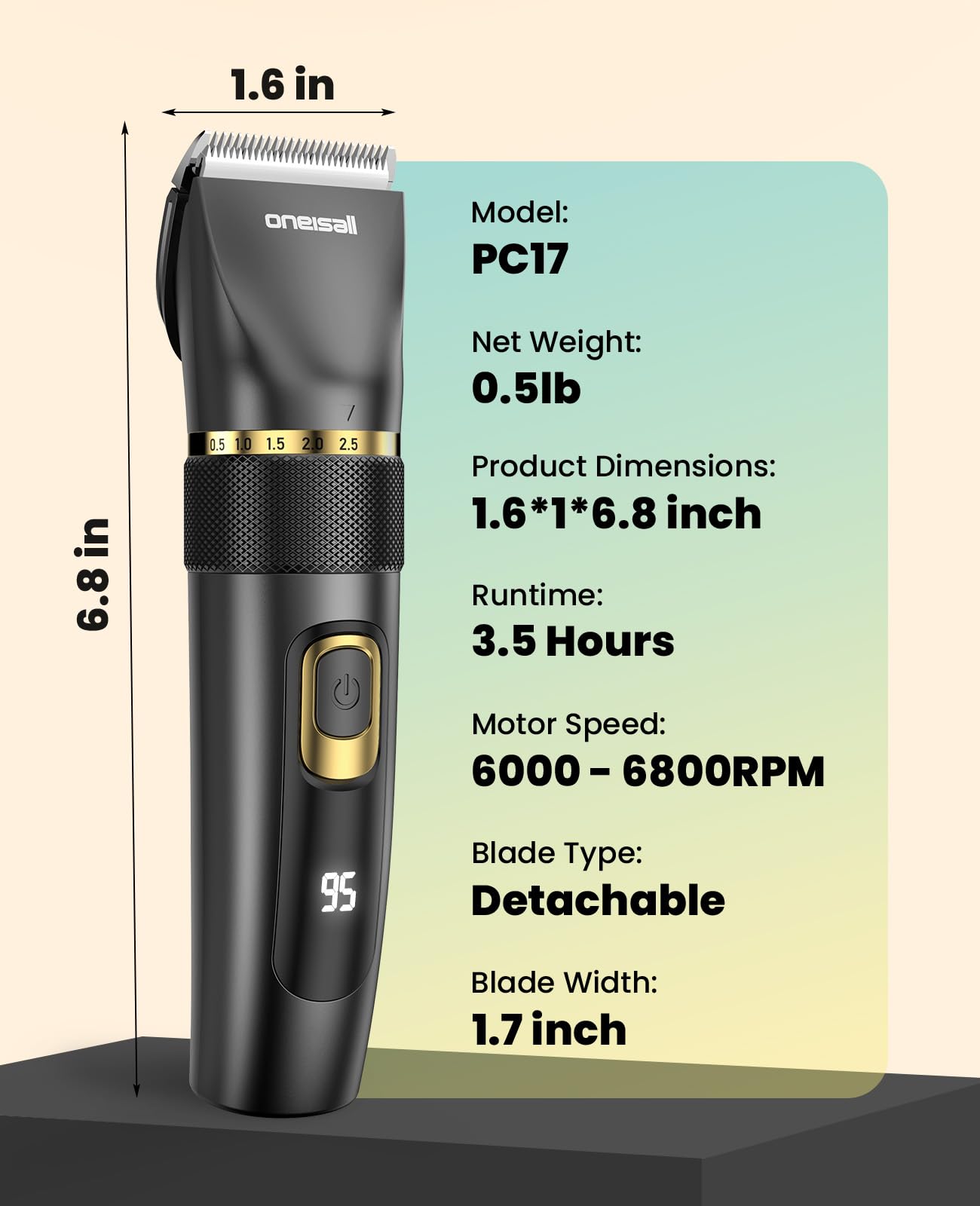 oneisall Silencioso Maquina cortar pelo Perros Mejorada Pro, Profesional Cortapelos Perros Gatos 2000mAh Recargable, IPX7 Impermeable Maquina de cortar pelo barboncini