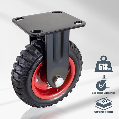 Miniatura 5 de POWERTEC Ruedas giratorias de 8 pulgadas, ruedas giratorias resistentes con banda de rodadura de goma para banco de trabajo, carrito, carro, carro,