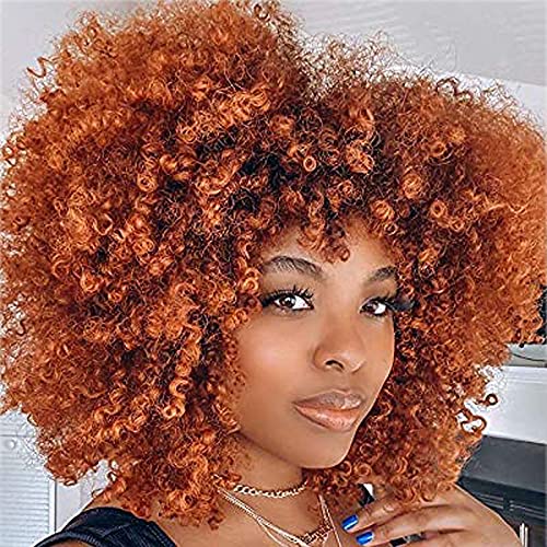 Short Curly Wig for Black Women with Bangs Big Bouncy Fluffy Kinky Curly Wig Heat