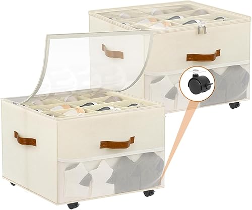 Paquete de 2 cajas organizadoras de zapatos para armario, caja organizadora de zapatos plegable de tela con divisores ajustables y cubierta