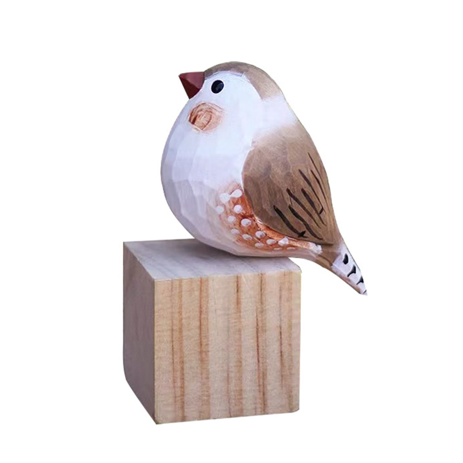pidodou Hand-Carved Painted Wooden Zebra Finch Figurine, Rustic Small Bird Statue Ornament for Home Office Living Room Decor Brown Onesize