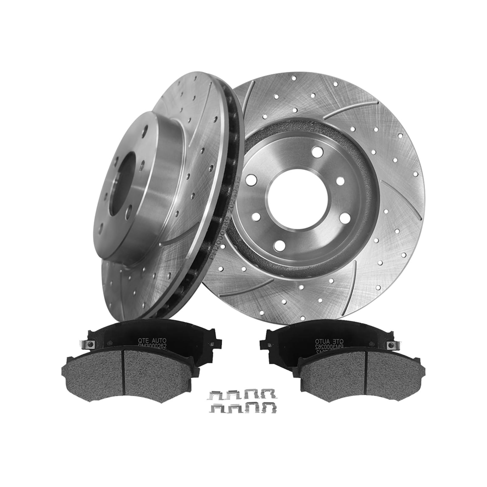 PM Auto Set of 6 Front 256.8mm Drilled Slotted Brake Disc Rotors-Ceramic Brake Pad Kit Replacement For 2000-2006 Nissan Sentra