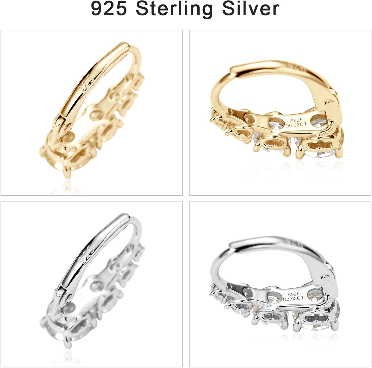 4 Stone Moissanite Hoop Earrings, 925 Sterling Silver Hypoallergenic Leverback Drop Earrings for Women, D Color VVS1 Round Cut Jewelry Gifts - Image 6