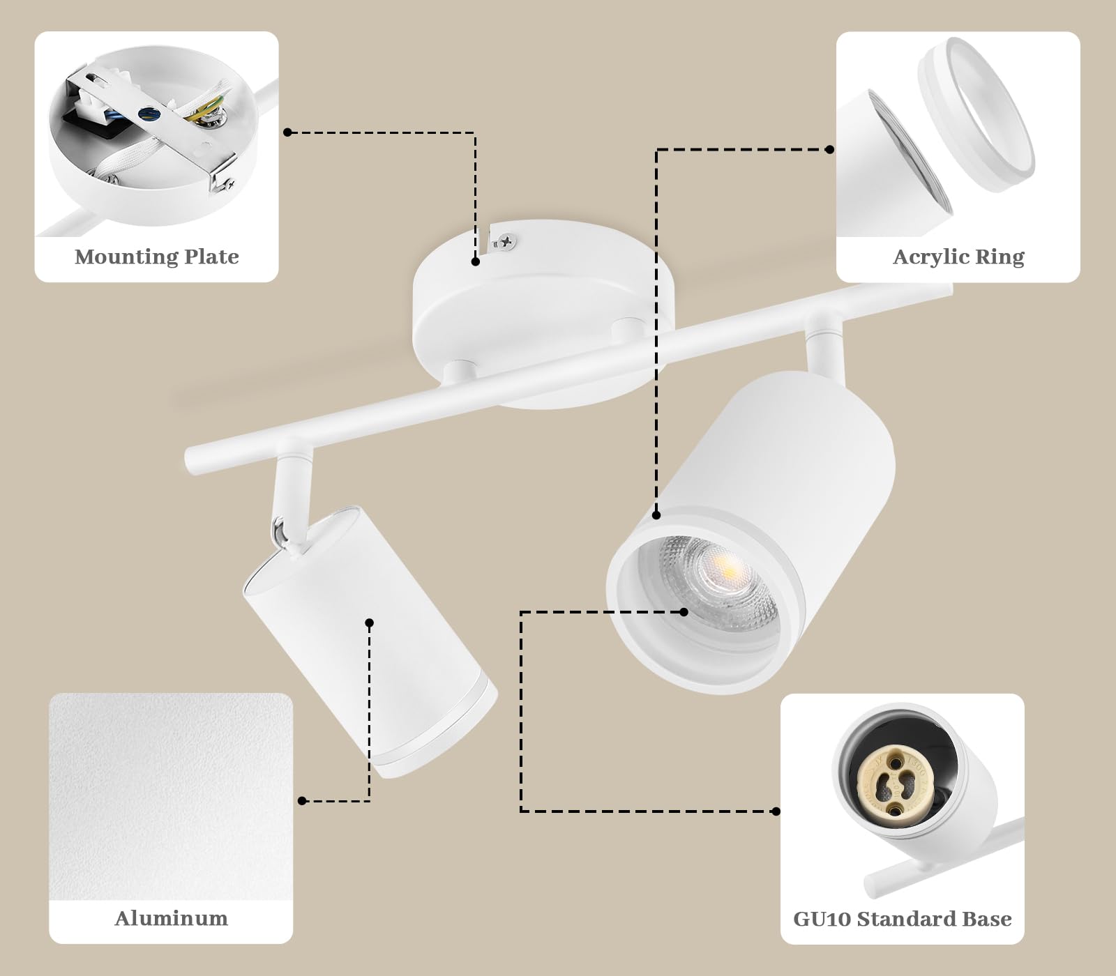Leselux LED Plafondspot Licht Draaibaar, 6-weg Verstelbare Plafond Spotlight Fitting met GU10 Base, Moderne Mat Zwarte Spot Light Bar voor Keuken Slaapkamer Woonkamer, Lamp niet inbegrepen