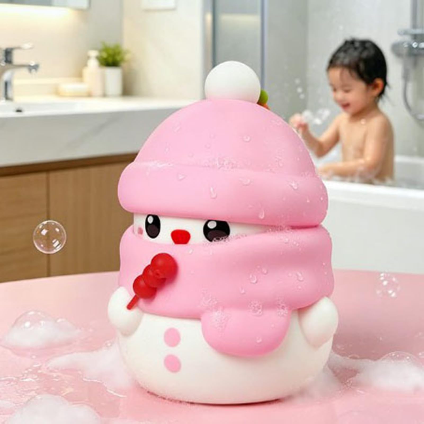 Luocute Automatischer Schaumseifenspender, Süßes Schneemann-Design (PINK)