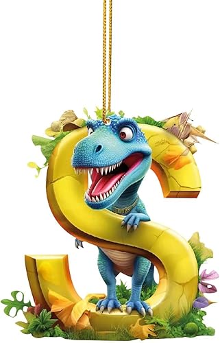 Miniatura 21 de Adorno de Navidad personalizado de dinosaurio de 26 letras, adornos colgantes 2023, monograma inicial de plástico, decoraciones de árbol de Navidad