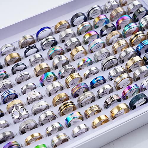 100pcs/lot Fashion Stainless Steel Stripe Heart Love Rings Jewelry For Women Men Mix Style Party Gifts With Box Wholesale (Mix Size 7-12)2