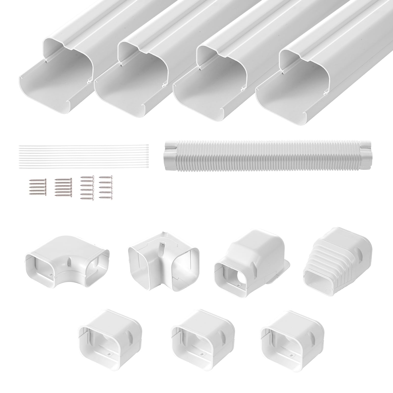 VEVOR Mini Split Line Set Cover 3-inch W 15.8Ft L, PVC Decorative Pipe Line Cover for Air Conditioner with 4 Straight Ducts & Full Components Easy to Install, Paintable for Heat Pumps, White-image-14
