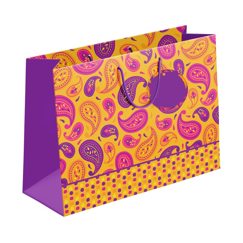 Sacs cadeaux en papier PaperPep motif fleurs bleues et jaunes 33x25x10 cm