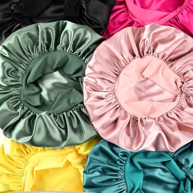 Image of Silk Bonnet for Hair with 3 Scrunchies, Adjustable Silk Hair Cap for Sleeping, Satin Bonnet for Curly Hair, shower cap with Wide Elastic Tie Band (Purple)